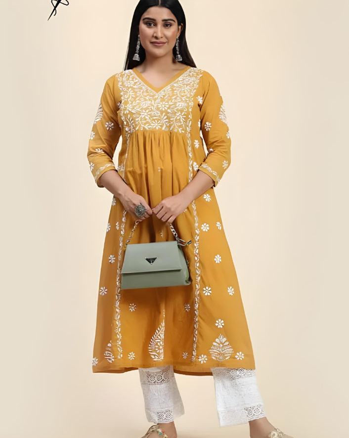 Stitched Lucknow Chikankari Kurti and Pant Set