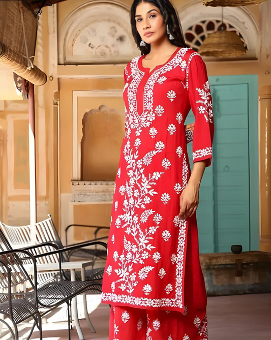 Stiched Lucknow Chikankari Stylish Kurti & Pant